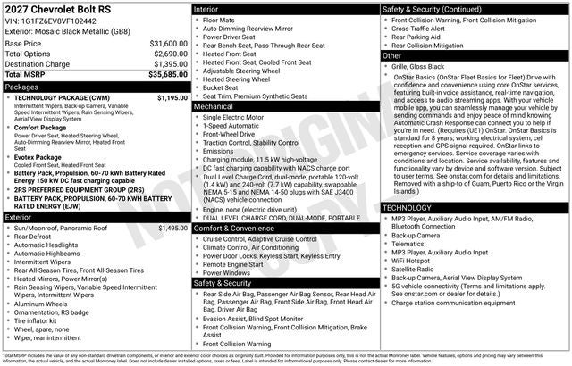 2027 Chevrolet Bolt EV RS
