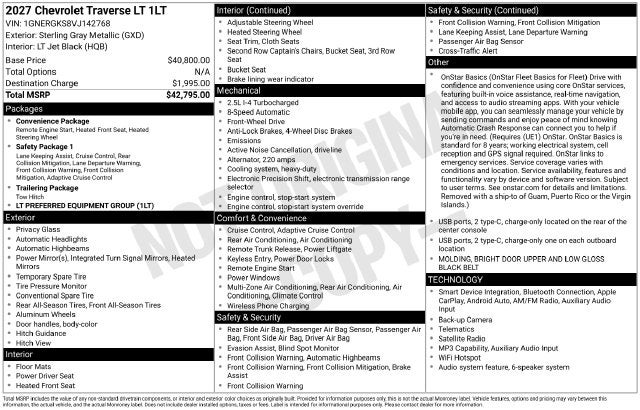 2027 Chevrolet Traverse LT 1LT