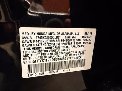 2013 Honda Ridgeline Sport Front Bucket Seats