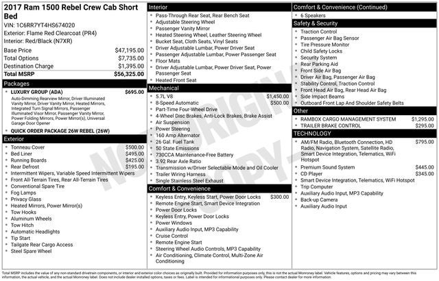 2017 RAM 1500 Rebel 4WD 1 OWNER & CLEAN CARFAX