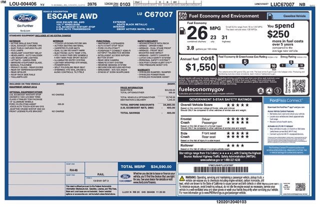 2020 Ford Escape SEL W/ HEATED SEATS