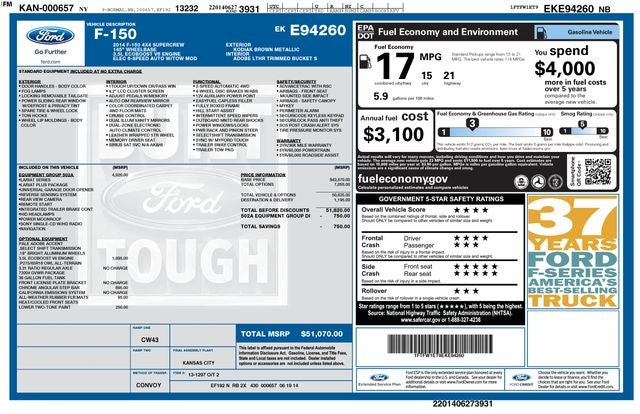 2014 Ford F-150 Lariat 4WD W/ SUNROOF