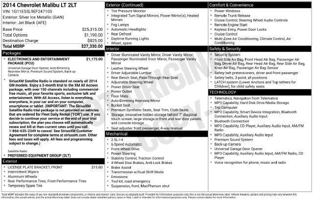 2014 Chevrolet Malibu LT 2LT
