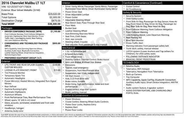 2016 Chevrolet Malibu LT 1LT