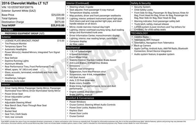 2016 Chevrolet Malibu LT 1LT