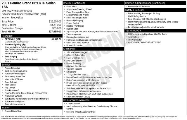 2001 Pontiac Grand Prix GTP
