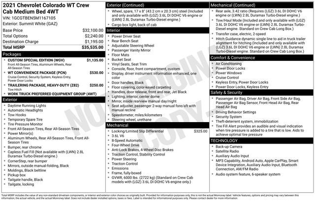 2021 Chevrolet Colorado Work Truck