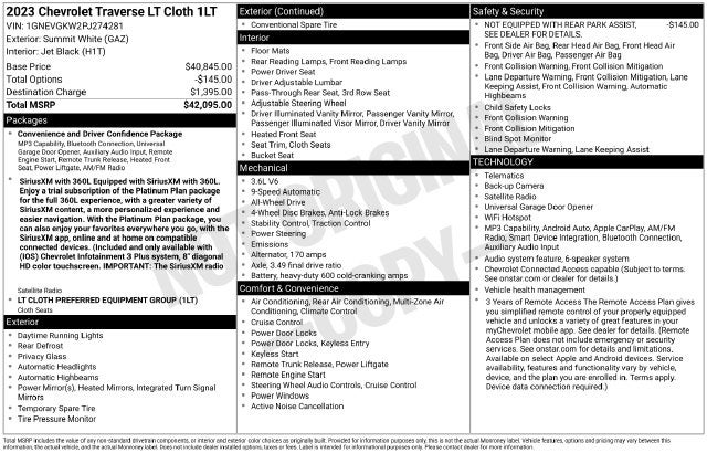 2023 Chevrolet Traverse LT AWD W/ HEATED SEATS