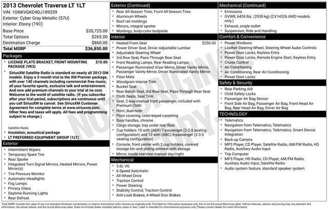 2013 Chevrolet Traverse LT 1LT
