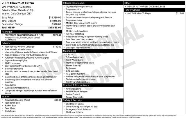2002 Chevrolet Prizm Base