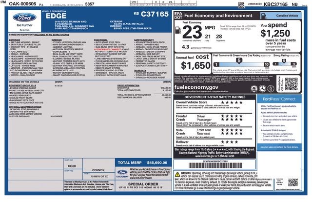 2019 Ford Edge Titanium AWD W/ SUNROOF & NAV