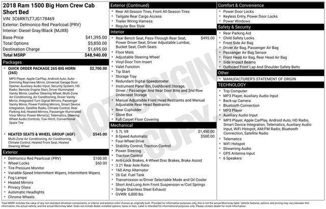 2018 RAM 1500 Big Horn 4WD 5.7L V8 HEMI