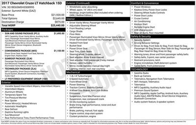 2017 Chevrolet Cruze LT W/ SUNROOF & BOSE