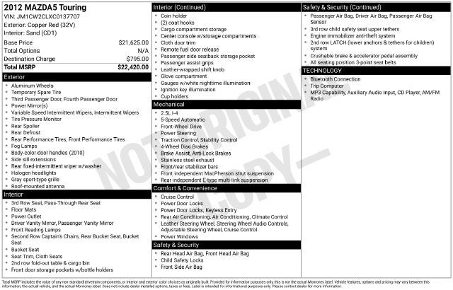 2012 Mazda Mazda5 Touring