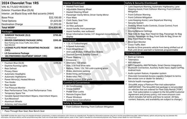2024 Chevrolet Trax 1RS W/ SUNROOF & HEATED SEATS