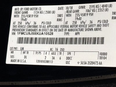 2019 Ford Escape Titanium W/ PANORAMIC SUNROOF