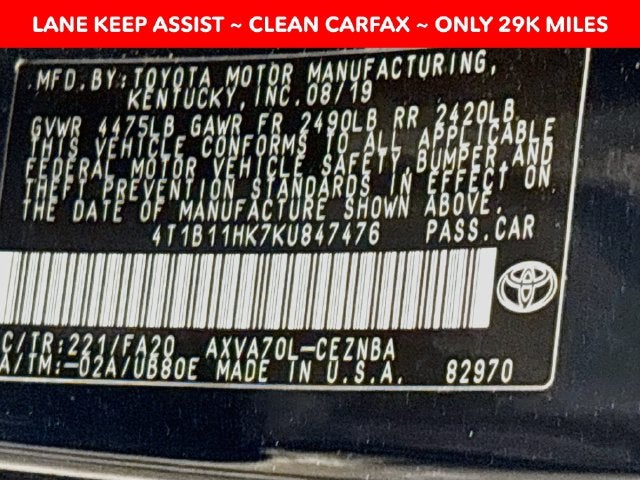 2019 Toyota Camry LE W/ CLEAN CARFAX