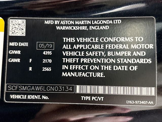 2020 Aston Martin Vantage V8 W/ ADAPTIVE SUSPENSION